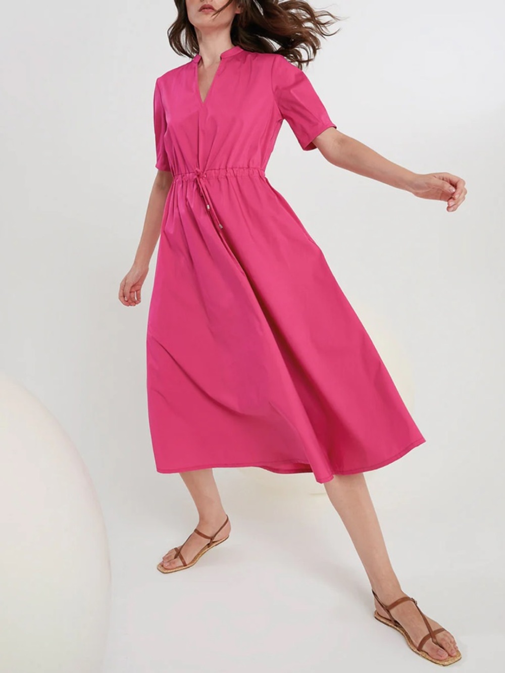 Purotatto Short Sleeve V-Neck Cotton Dress in Hot Pink | 42 (4/6)